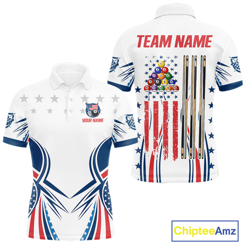 Patriotic American Flag 8 Ball Billiard Shirt For Men Custom Pool Team Jerseys Polo & Quarter Zip TDM4769