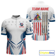 Load image into Gallery viewer, Patriotic American Flag 8 Ball Billiard Shirt For Men Custom Pool Team Jerseys Polo &amp; Quarter Zip TDM4769
