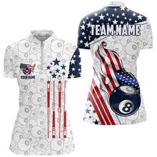 Load image into Gallery viewer, Personalized American Flag Ball 8 Pattern Women Billiard Shirts, Patriotic Billiard Jerseys | White TDM2716