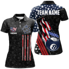 Load image into Gallery viewer, Personalized American Flag Ball 8 Pattern Women Billiard Shirts, Patriotic Billiard Jerseys | Black TDM2717