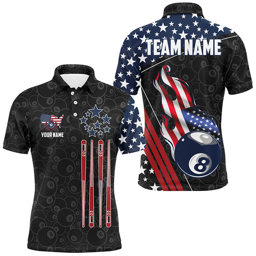 Personalized American Flag Ball 8 Pattern Men Billiard Shirts, Patriotic Billiard Jerseys | Black TDM2717