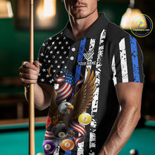 Load image into Gallery viewer, Billiard Eagle American Flag Stripes Pool Jersey For Men Custom Patriotic Billiard Team Shirt|Blue TDM4982