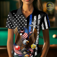 Load image into Gallery viewer, Billiard Eagle American Flag Stripes Pool Jersey For Women Custom Patriotic Billiard Team Shirt|Blue TDM4982