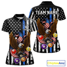 Load image into Gallery viewer, Billiard Eagle American Flag Stripes Pool Jersey For Women Custom Patriotic Billiard Team Shirt|Blue TDM4982