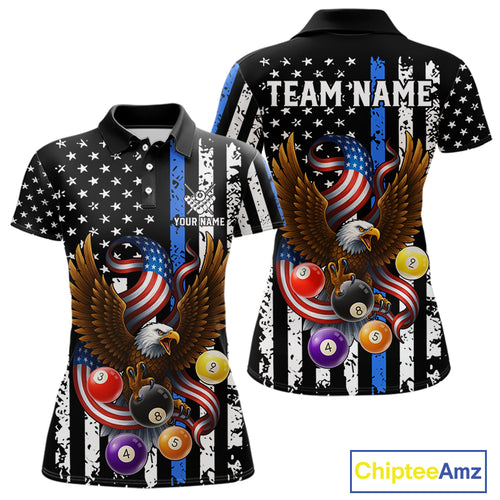 Billiard Eagle American Flag Stripes Pool Jersey For Women Custom Patriotic Billiard Team Shirt|Blue TDM4982