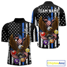 Load image into Gallery viewer, Billiard Eagle American Flag Stripes Pool Jersey For Men Custom Patriotic Billiard Team Shirt|Blue TDM4982