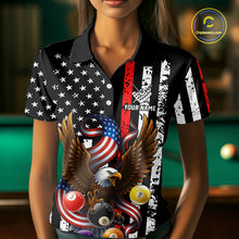 Load image into Gallery viewer, Billiard Eagle American Flag Stripes Pool Jersey For Women Custom Patriotic Billiard Team Shirt|Red TDM4983