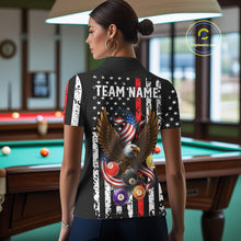 Load image into Gallery viewer, Billiard Eagle American Flag Stripes Pool Jersey For Women Custom Patriotic Billiard Team Shirt|Red TDM4983
