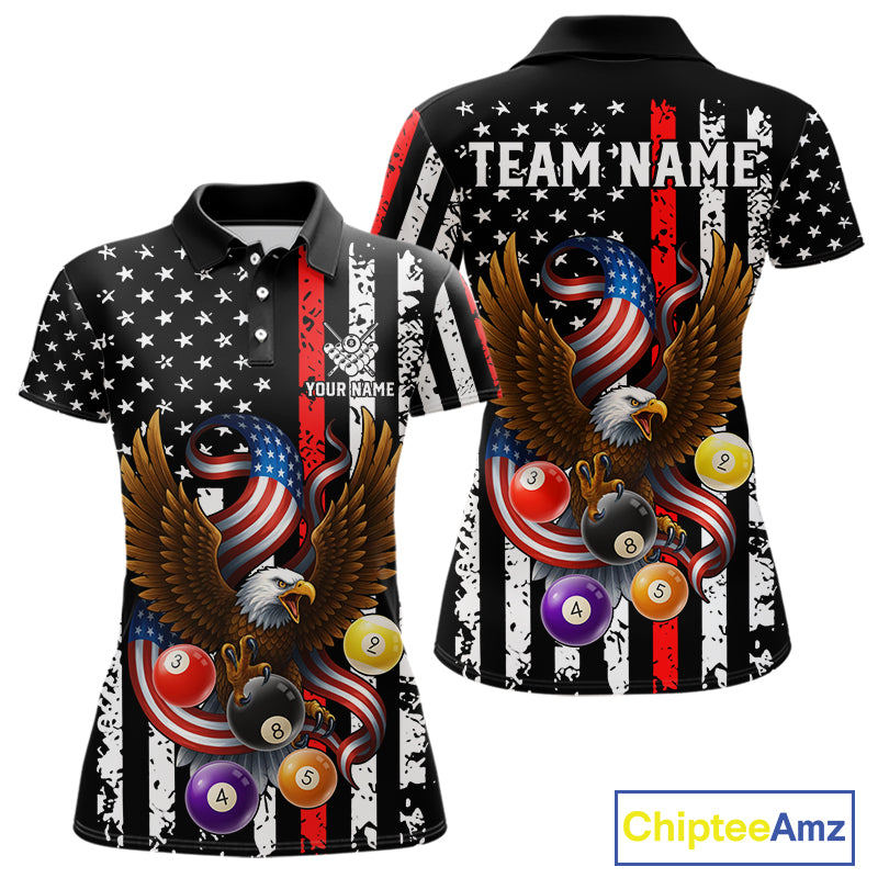 Billiard Eagle American Flag Stripes Pool Jersey For Women Custom Patriotic Billiard Team Shirt|Red TDM4983
