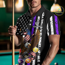 Load image into Gallery viewer, Billiard Eagle American Flag Stripes Pool Jersey For Men Custom Patriotic Billiard Shirt|Purple TDM4984