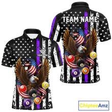 Load image into Gallery viewer, Billiard Eagle American Flag Stripes Pool Jersey For Men Custom Patriotic Billiard Shirt|Purple TDM4984