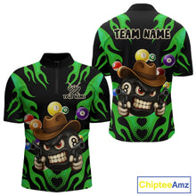 Load image into Gallery viewer, Personalized Green Funny Flame 8 Ball Billiard Shirt For Men Custom Pool Team Jersey Polo, 1/4 Zip TDM4985