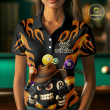 Load image into Gallery viewer, Orange Funny Flame 8 Ball Billiard Shirt For Women Custom Pool Team Jersey Polo &amp; Quarter Zip TDM4986