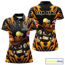 Load image into Gallery viewer, Orange Funny Flame 8 Ball Billiard Shirt For Women Custom Pool Team Jersey Polo &amp; Quarter Zip TDM4986