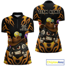 Load image into Gallery viewer, Orange Funny Flame 8 Ball Billiard Shirt For Women Custom Pool Team Jersey Polo &amp; Quarter Zip TDM4986