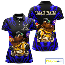Load image into Gallery viewer, Personalized Blue Funny Flame 9 Ball Billiard Shirt For Women Custom Pool Team Jersey Polo &amp; 1/4 Zip TDM4987