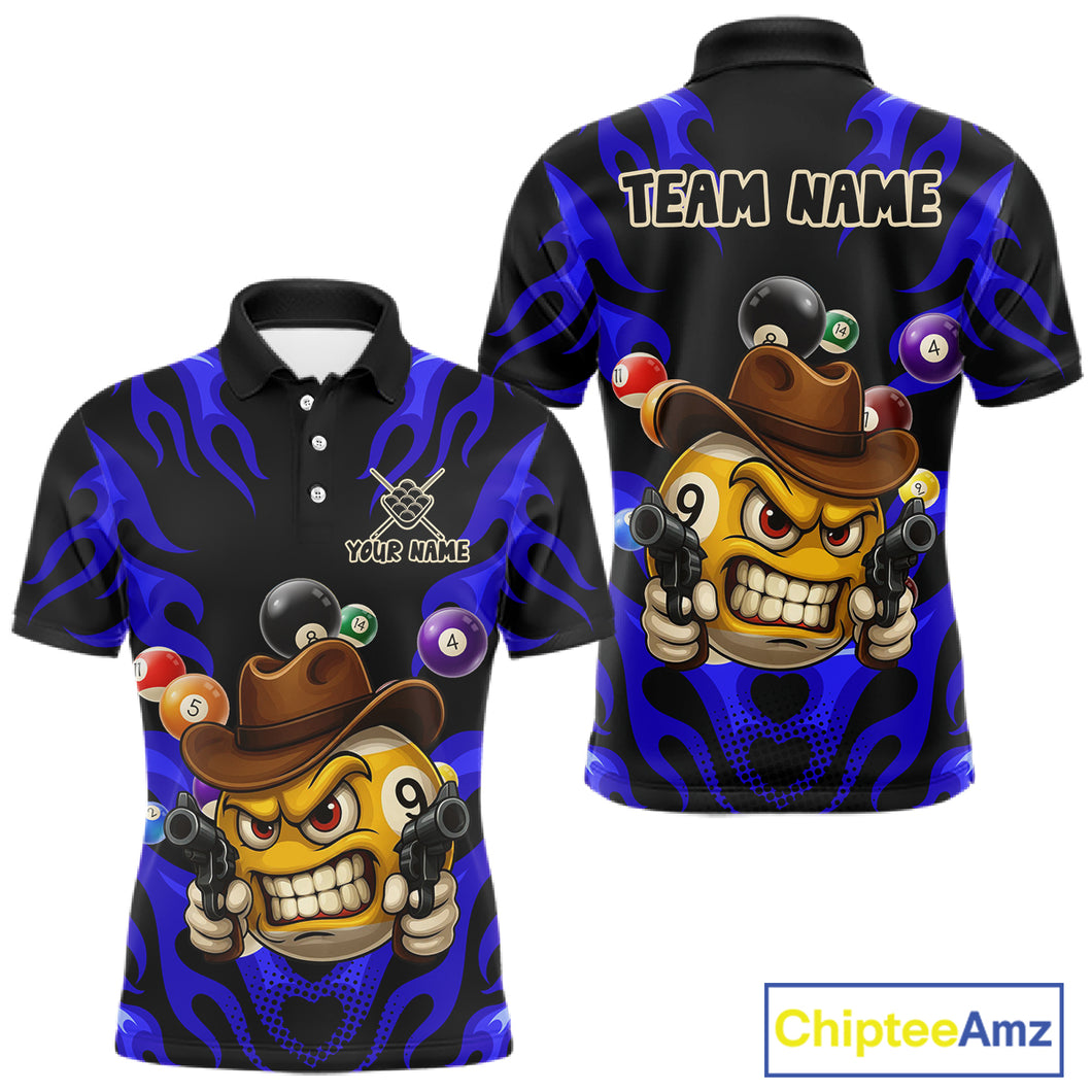 Personalized Blue Funny Flame 9 Ball Billiard Shirt For Men Custom Pool Team Jersey Polo & 1/4 Zip TDM4987