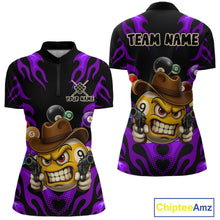 Load image into Gallery viewer, Personalized Purple Funny Flame 9 Ball Billiard Shirt For Women, Pool Team Jersey Polo &amp; 1/4 Zip TDM4988