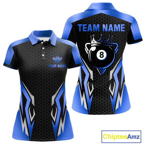 Black And Blue 8 Ball Pool Crown Billiard Shirt For Women Custom Billiard Jersey Team Polo & 1/4 Zip TDM4990