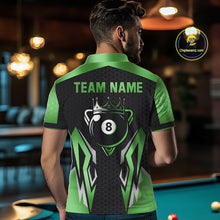 Load image into Gallery viewer, Black And Green 8 Ball Pool Crown Billiard Shirt For Men Custom Billiard Jersey Polo &amp; 1/4 Zip TDM4991