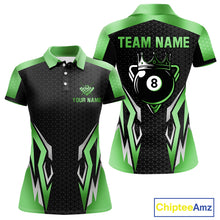 Load image into Gallery viewer, Black And Green 8 Ball Pool Crown Billiard Shirt For Women Custom Billiard Jersey Polo &amp; 1/4 Zip TDM4991