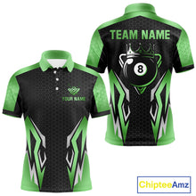 Load image into Gallery viewer, Black And Green 8 Ball Pool Crown Billiard Shirt For Men Custom Billiard Jersey Polo &amp; 1/4 Zip TDM4991
