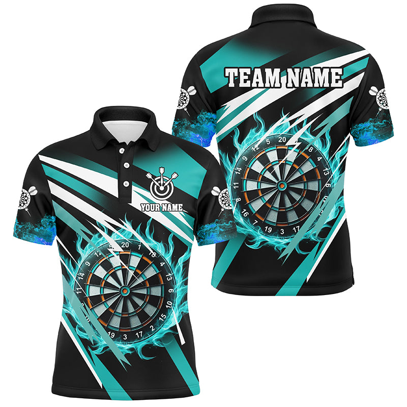 Turquoise 3D Darts Board Fire Custom Polo & 1/4 Zip Shirt For Women Personalized Dart Jerseys Uniform TDM2956