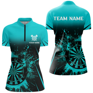 Turquoise Grunge Dart Polo & Quarter-Zip Shirts For Women Custom Retro Darts Board Team Dart Jerseys TDM2960