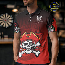 Load image into Gallery viewer, Red Black Funny Pirate Flame Skull Darts Shirt For Men Custom Dart Jerseys Team Polo &amp; 1/4 Zip TDM5177