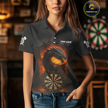 Load image into Gallery viewer, Personalized Black Grey Dragon Darts Shirt For Women Custom Fire Dart Jersey Team Polo &amp; 1/4 Zip TDM5179