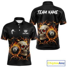 Load image into Gallery viewer, Personalized Skull 8 Ball Fire Billiard Shirt For Men Custom Pool Team Shirt, Billiard Jersey TDM5424