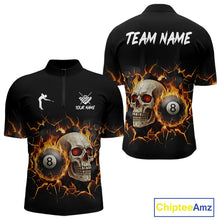 Load image into Gallery viewer, Personalized Skull 8 Ball Fire Billiard Shirt For Men Custom Pool Team Shirt, Billiard Jersey TDM5424