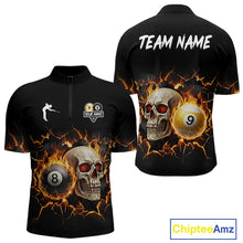 Load image into Gallery viewer, Personalized Skull 8 Ball &amp; 9 Ball Fire Billiard Shirt For Men Custom Billiard Pool Team Jersey TDM5425