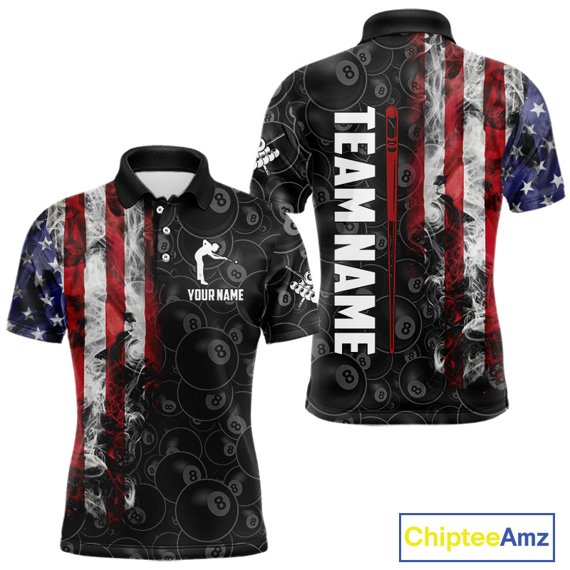 Personalized Smoke American Flag 8 Ball Billiard Shirts For Men Custom Patriotic Pool Team Jerseys TDM5430