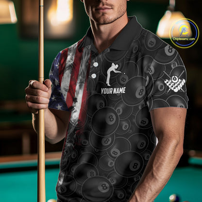 Personalized Smoke American Flag 8 Ball Billiard Shirts For Men Custom Patriotic Pool Team Jerseys TDM5430