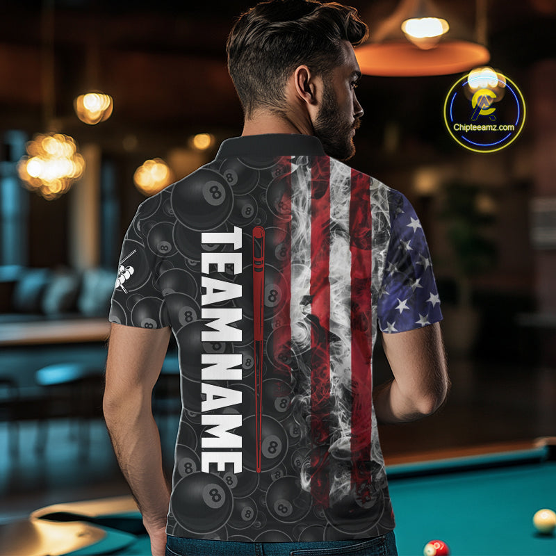 Personalized Smoke American Flag 8 Ball Billiard Shirts For Men Custom Patriotic Pool Team Jerseys TDM5430