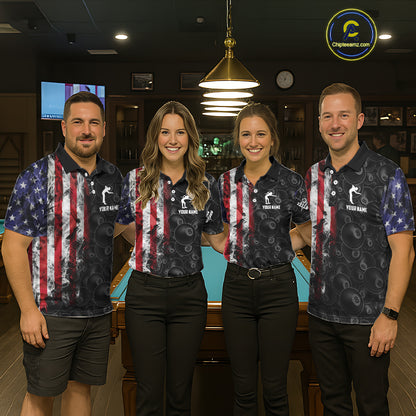 Personalized Smoke American Flag 8 Ball Billiard Shirts For Men Custom Patriotic Pool Team Jerseys TDM5430
