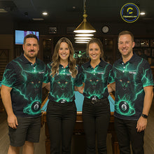 Load image into Gallery viewer, Turquoise 8 Ball Lightning Cat Billiard Shirt For Men Custom Pool Team Jersey Polo &amp; 1/4 Zip TDM5697