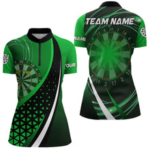 Load image into Gallery viewer, Black Green Lights Dart Polo, 1/4 Zip Custom Dart Shirt For Women Dart Jersey TDM3546