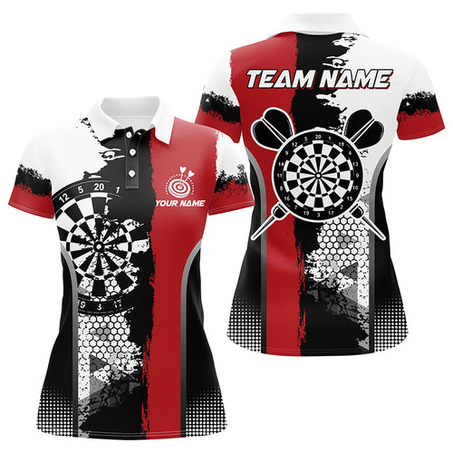 Personalized Black Red Grunge Style Darts Polo Shirts For Women Custom Name Darts Team Jerseys TDM1215