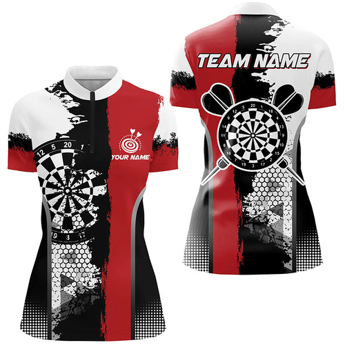Personalized Black Red Grunge Style Darts Women Quarter-Zip Shirts Custom Darts Team Jerseys TDM1215