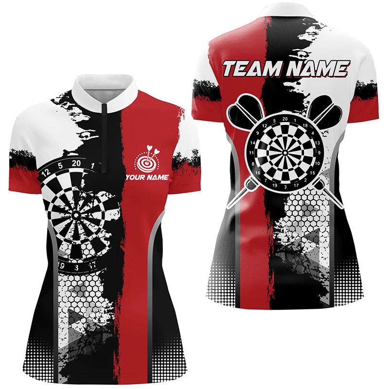 Personalized Black Red Grunge Style Darts Women Quarter-Zip Shirts Custom Darts Team Jerseys TDM1215