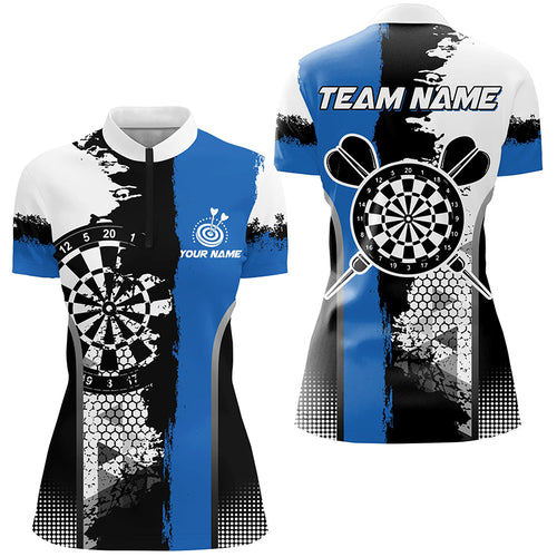Personalized Black Blue Grunge Style Dart Women Quarter-Zip Shirts Custom Darts Team Jerseys TDM1216
