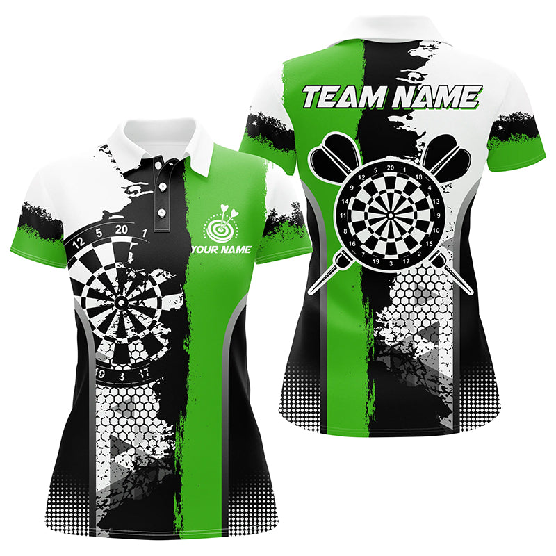 Personalized Black Green Grunge Style Darts Polo Shirts For Women Custom Name Darts Team Jerseys TDM1217