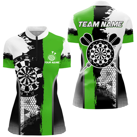 Personalized Black Green Grunge Style Dart Women Quarter-Zip Shirt Custom Darts Team Jerseys TDM1217
