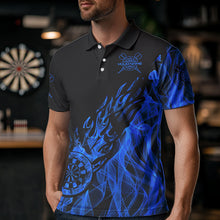 Load image into Gallery viewer, Black And Blue Dartboard Fire Flame Darts Polo &amp; Quarter Zip Custom Dart Shirt For Men Dart Jersey TDM3706