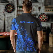 Load image into Gallery viewer, Black And Blue Dartboard Fire Flame Darts Polo &amp; Quarter Zip Custom Dart Shirt For Men Dart Jersey TDM3706