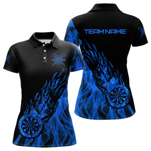 Black And Blue Dartboard Fire Flame Darts Polo & Quarter Zip Custom Dart Shirt For Women Dart Jersey TDM3706