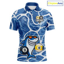 Load image into Gallery viewer, Blue Funny Shark 8 Ball &amp; 9 Ball Billiard Shirt For Men Custom Pool Team Jersey Polo &amp; 1/4 Zip TDM6056