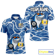 Load image into Gallery viewer, Blue Funny Shark 8 Ball &amp; 9 Ball Billiard Shirt For Men Custom Pool Team Jersey Polo &amp; 1/4 Zip TDM6056